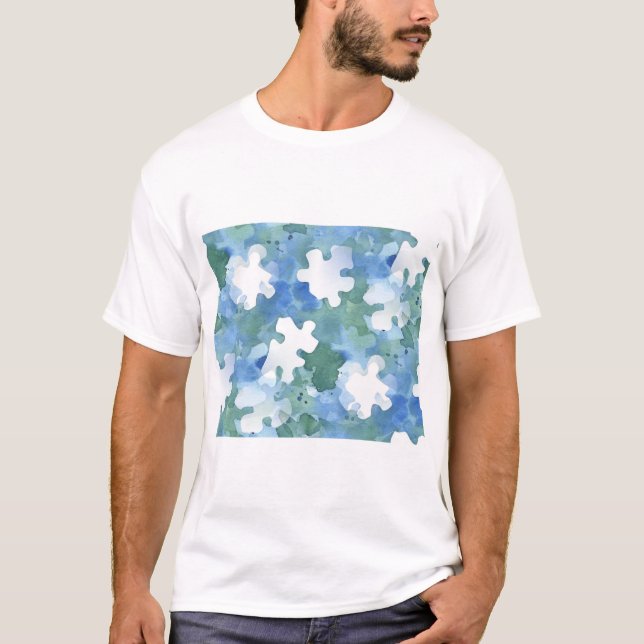 T-shirt Pièce de puzzle peint en bleu et vert (Devant)