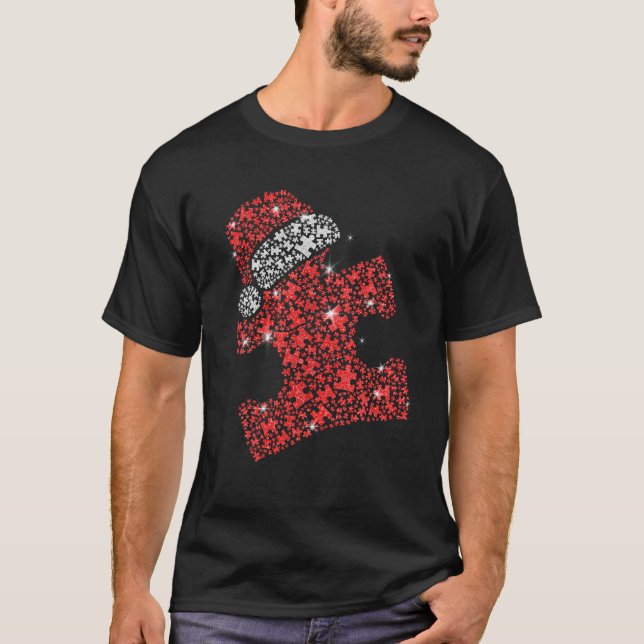 T-shirt Pièce de Puzzle Santa Hat Sensibilisation sur l'au (Devant)