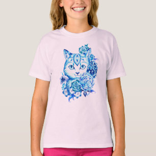T-shirt Pièce en t bleue tirée par la main de Longsleeve