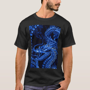 T-shirt Pièce en t chinoise bleue de graphique d'art de