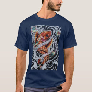 T-shirt Pièce en t colorée de regard de tatouage de KOI