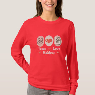 T-shirt Pièce en t de douille de Mahjong d'amour de paix