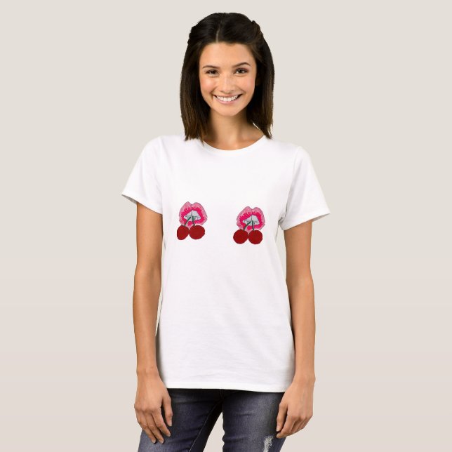 T-shirt Pièce en t de lèvres de cerise (Devant entier)