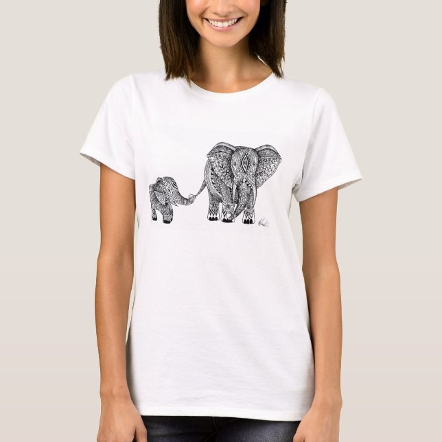T-shirt Pièce en t d'éléphant et de bébé (Devant)