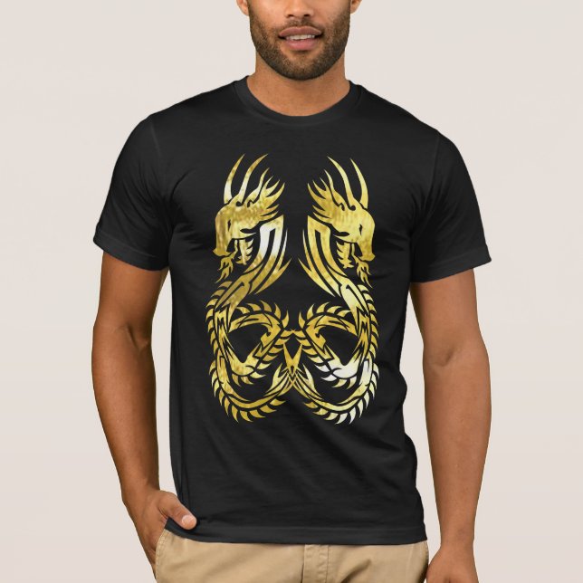 T-shirt pièce en t foncée du dragon 1 jumeau tribal (Devant)