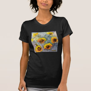T-shirt Pièce en t noire de tournesols