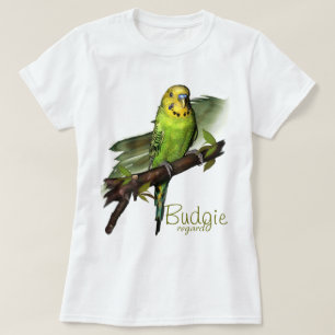 T-shirt Pièce en t verte d'art de perruche