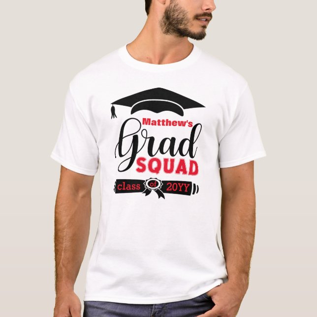 T-shirt Pièce noire et rouge Personnalisée Mens White Grad (Devant)