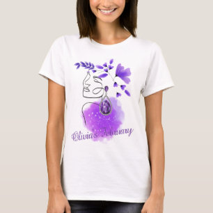 T-shirt pierre de naissance, améthyste, février, Customisé