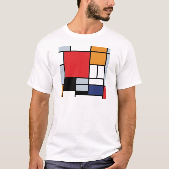 T-shirt Piet Mondrian - Composition avec grand plan rouge (Devant)