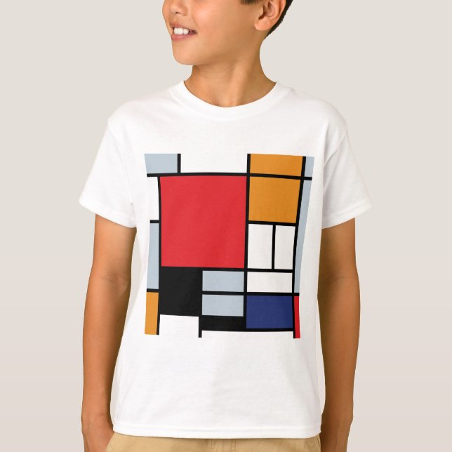 T-shirt Piet Mondrian - Composition avec grand plan rouge (Devant)