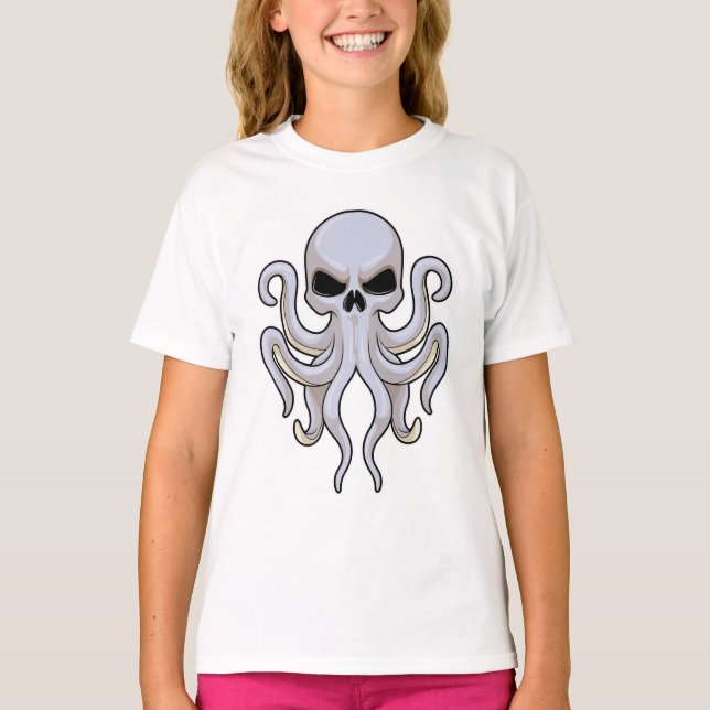 T-shirt Pieuvre avec 8 bras et crâne (Devant)