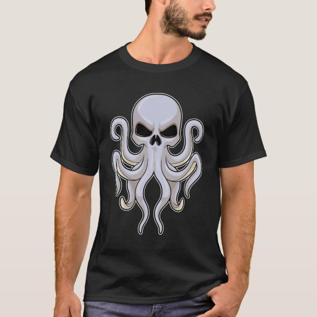 T-shirt Pieuvre avec 8 bras et crâne (Devant)