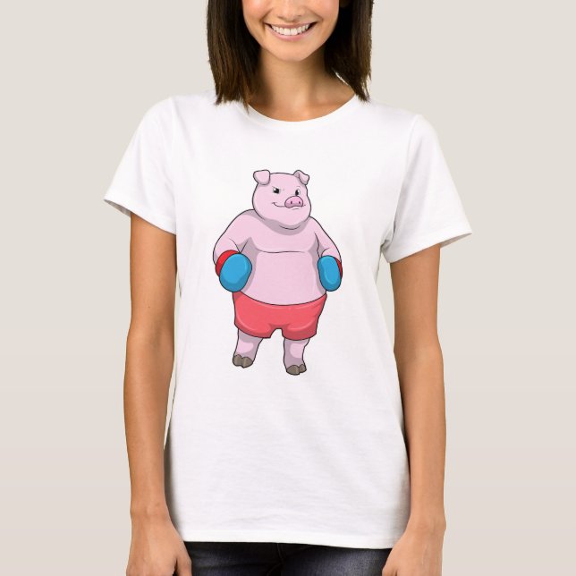 T-shirt Pig at Boxing with Boxing gloves (Devant)