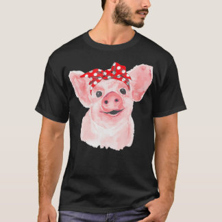 T-shirt Pig Bandana cute  for Girl and Women Pig Lover Gif