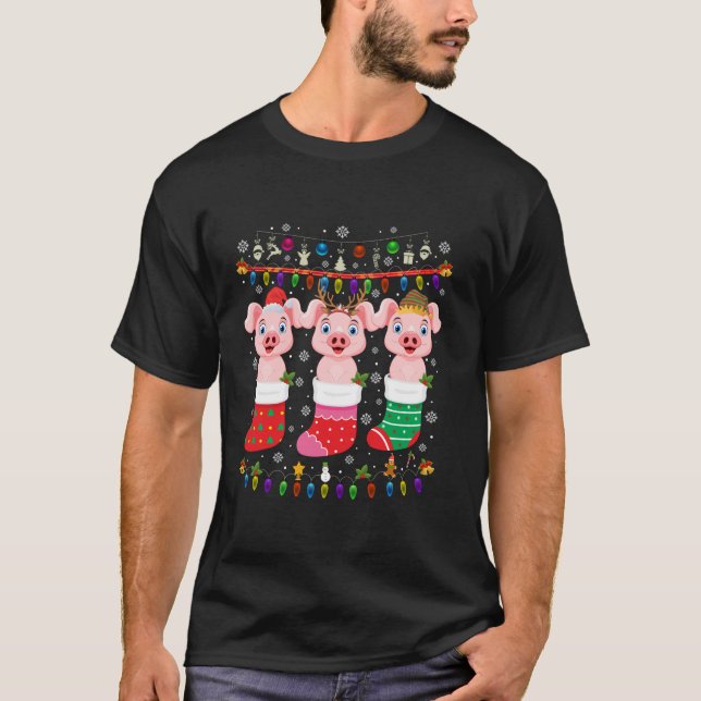T-shirt Pig Chaussettes de Noël moches Chandail de Noël Py (Devant)