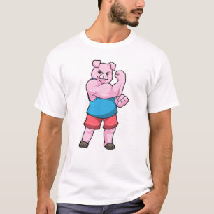 T-shirt Pig comme Bodybuilder avec grand bras Supérieur