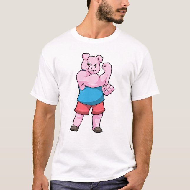 T-shirt Pig comme Bodybuilder avec grand bras Supérieur (Devant)