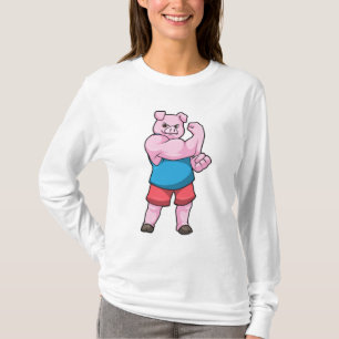 T-shirt Pig comme Bodybuilder avec grand bras Supérieur