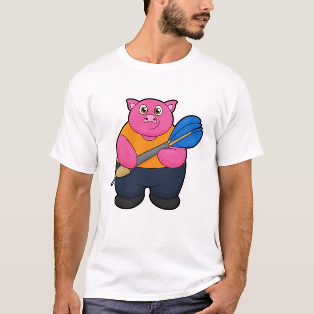 T-shirt Pig comme joueur de fléchettes avec fléchettes (Devant)