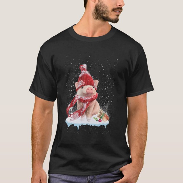 T-shirt Pig Cute Bienvenue Noël (Devant)