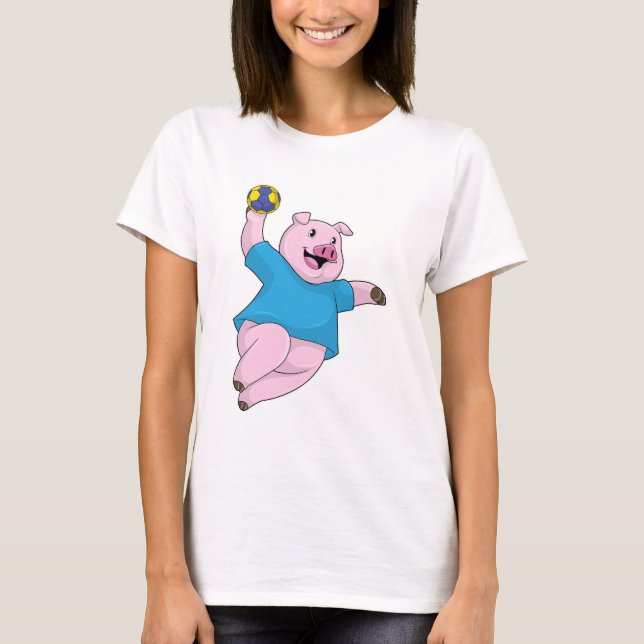 T-shirt Pig en tant que joueur de handball avec Handball (Devant)
