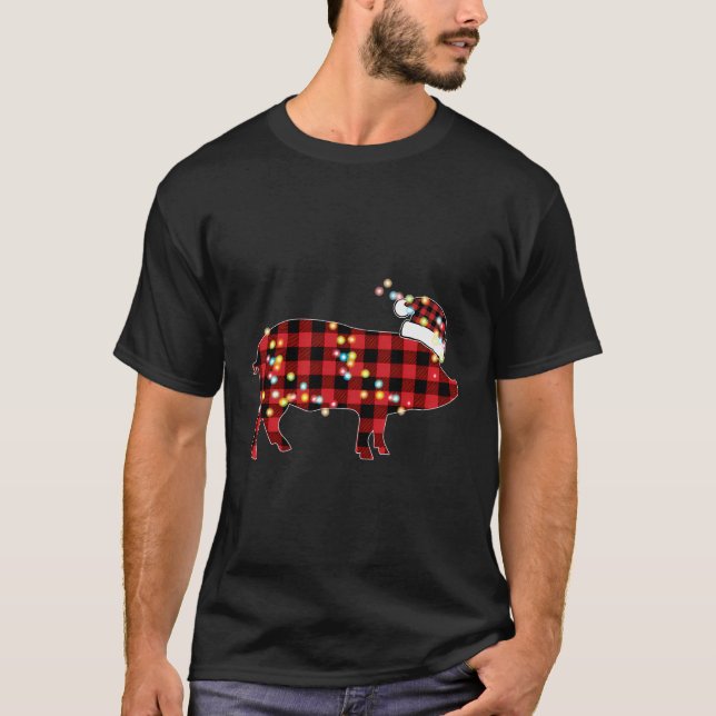 T-shirt Pig Noël Rouge Buffle de Plaid Pajamas Fermier Coc (Devant)