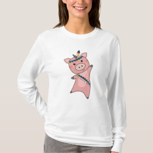T-shirt Pig Piglet Indiens Plumes Carnival Animaux mignons