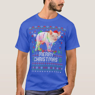 T-shirt Pig Santa Hat Animal Noël Arbre Lumières