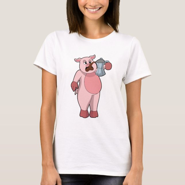 T-shirt Pig with coffee pot (Devant)