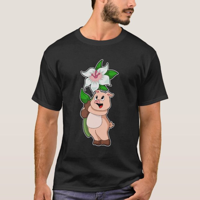 T-shirt Pig with Flower Lily (Devant)