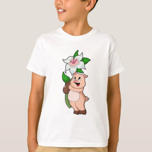 T-shirt Pig with Flower Lily