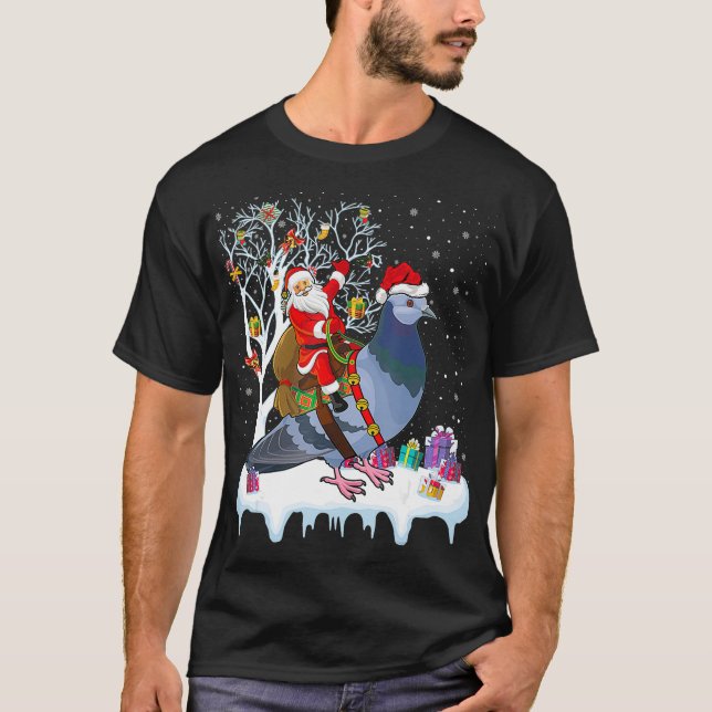 T-shirt Pigeon Oiseau Amant Noël Cadeau Père Noël équitati (Devant)