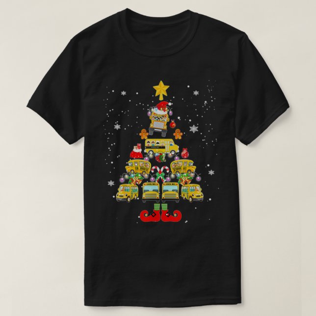 T-shirt Pilote d'autobus scolaire Arbre de Noël 3 (Design devant)