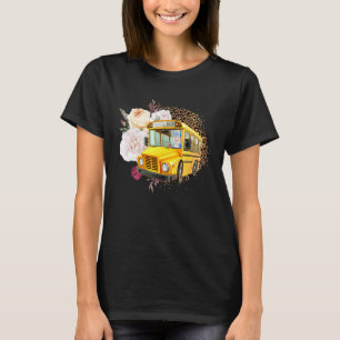 T-shirt Pilote de bus scolaire Fleurs Leopard mignonne fem