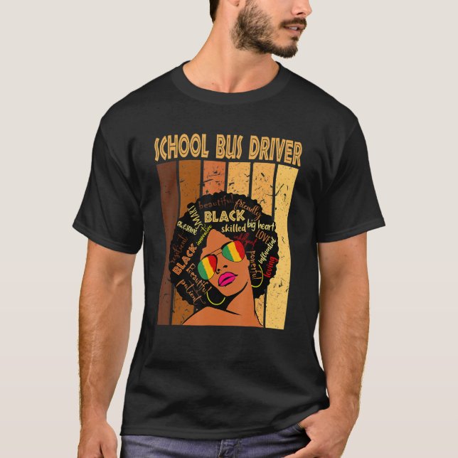 T-shirt Pilote de bus scolaire noir Afro African American  (Devant)