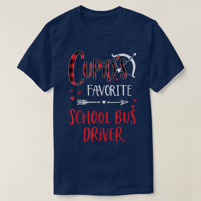 T-shirt Pilote de bus scolaire préféré de Cupid Red Plaid  (Design devant)