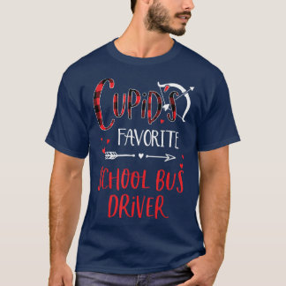 T-shirt Pilote de bus scolaire préféré de Cupid Red Plaid 