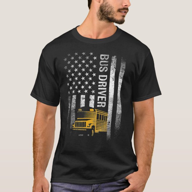 T-shirt Pilote de bus scolaire Usa American Flag Funny Bus (Devant)