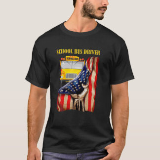 T-shirt Pilote de bus scolaire USA Drapeau Fier Bleu Rouge