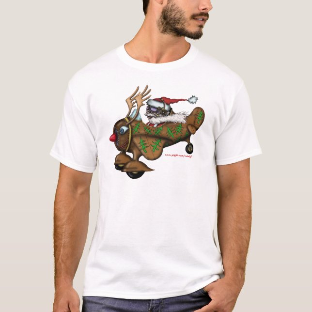 T-shirt Pilote drôle de Père Noël sur la conception plate (Devant)