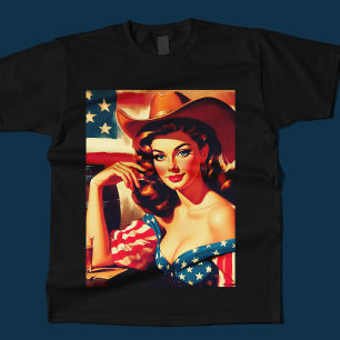 T-shirt Pin-up de cowgirl américaine rétro
