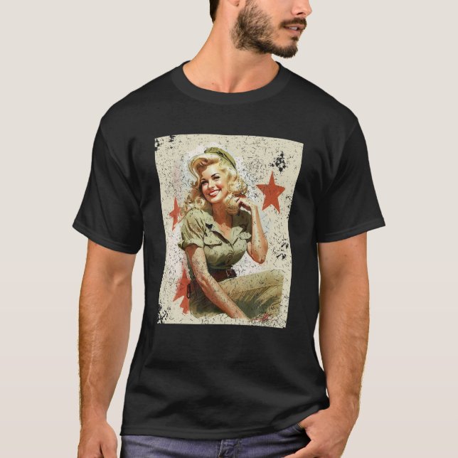 T-shirt Pin Up Girl Blonde 2ÈME GUERRE MONDIALE Graphisme  (Devant)