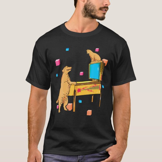 T-shirt Pinball Wizard Chien Chat Jouer Pinball Machine Sh (Devant)