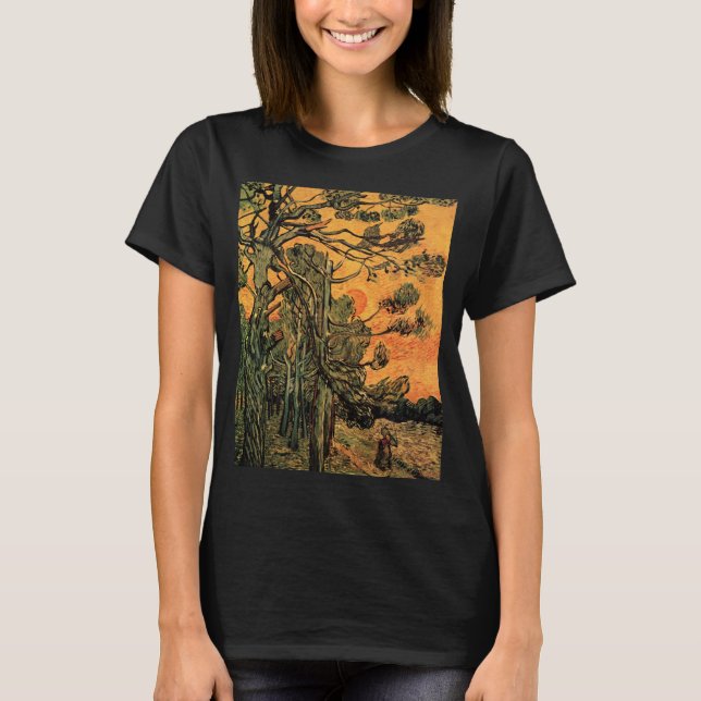 T-shirt Pine Trees Red Sky Setting Soleil par Vincent van  (Devant)