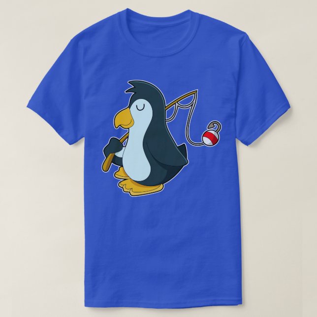 T-shirt Pingouin à la pêche avec canne à pêche (Design devant)