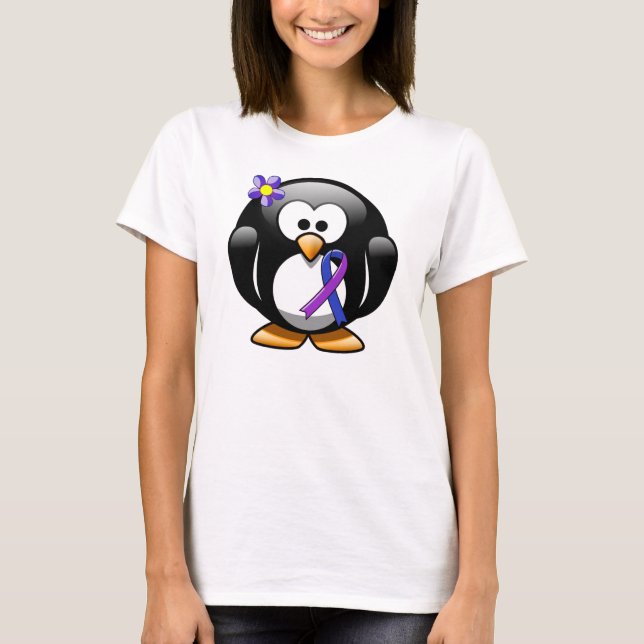 T-shirt Pingouin à ruban bleu et violet (Devant)