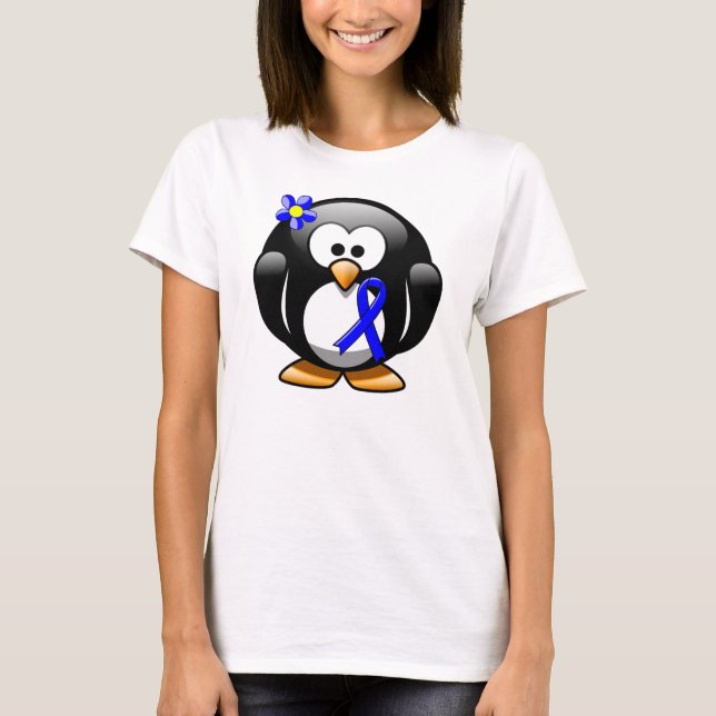T-shirt Pingouin à ruban de sensibilisation bleu (Devant)
