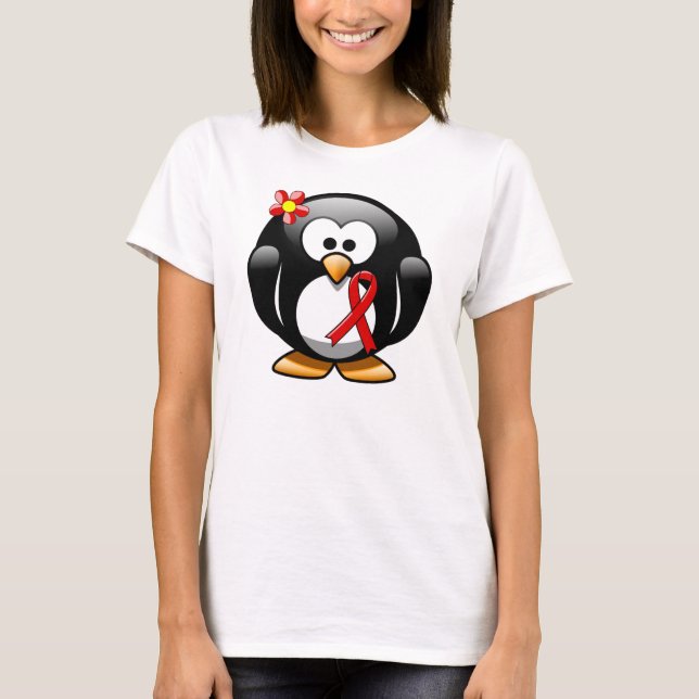 T-shirt Pingouin à ruban de sensibilisation rouge (Devant)