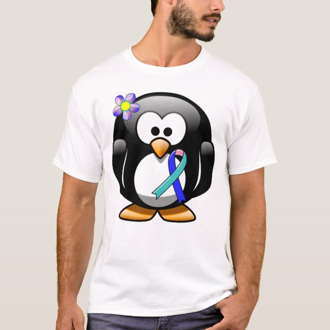 T-shirt Pingouin à ruban turquoise/rose/bleu (Devant)